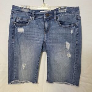 LOFT Blue Distressed Jean Shorts Size 0 Bermuda Length